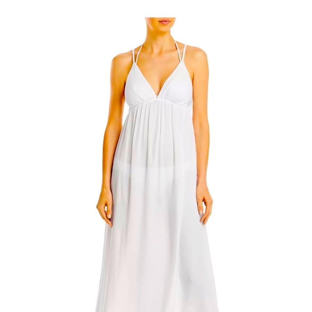Tiare Hawaii Grace Maxi dress swim cover-up White in color.